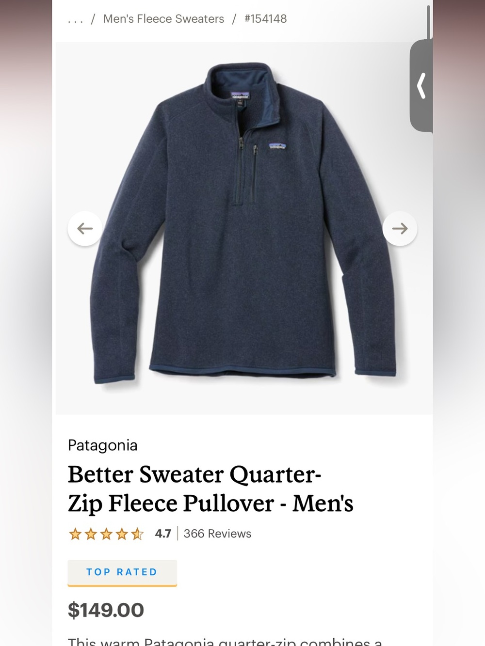 Patagonia Men’s Navy Half-Zip Fleece Pullover